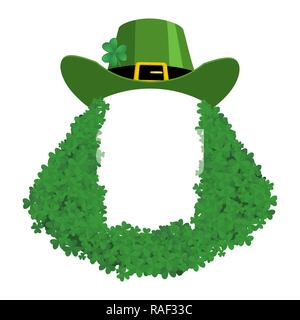 St Patricks Day Vorlage. Leprechaun leer Banner. Mütze und Bart in Shamrock. Urlaub in Irland. Traditionelle irische Urlaub Stock Vektor
