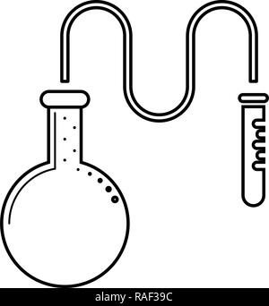 Öl Destillierkolben für chemische Reagenzien mit Reagenzglas mit einem dünnen Schlauch chemische Reaktion Konzept Symbol Farbe schwarz Vektor I Styl Stock Vektor