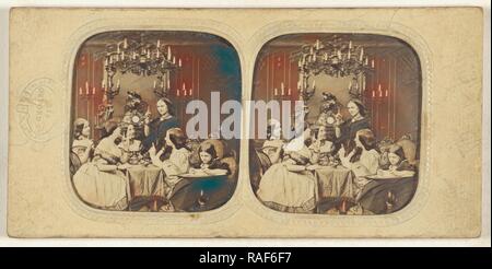 Salon Szene mit einer Gruppe von Frauen und ein kleines Mädchen, die London Stereoscopic Company (1854-1890), 1855-1865 Neuerfundene Stockfoto