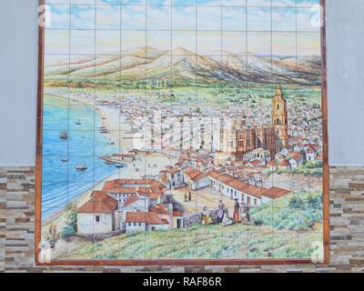 Keramische Fliese Wandbild von Málaga, Andalusien, Spanien, Stockfoto