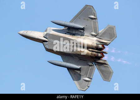SPANGDAHLEM, Deutschland - 29 Aug, 2018: US Air Force Lockheed Martin F-22 Raptor stealth Luftüberlegenheit Fighter jet Flugzeuge, die aus Spangdahlem Stockfoto