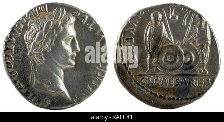 Römischer Denar silber Münze des Kaisers Augustus. Stockfoto