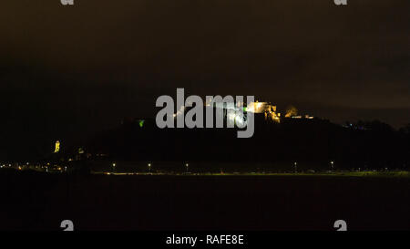 Stirling Castle in der Nacht. Die Burg Stirling, Stirling, Großbritannien - 1. Januar 2019. Stockfoto
