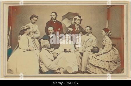 Group Portrait von neun Männer und Frauen, H. Wentworth (Amerikanisch, aktive Sharon Springs, New York 1860), 1864 - 1866 überarbeitet Stockfoto