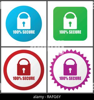 Sichere vektor Icon Set. Flaches Design Web Icons im eps 10. Bunte internet Tasten in vier Versionen Stock Vektor