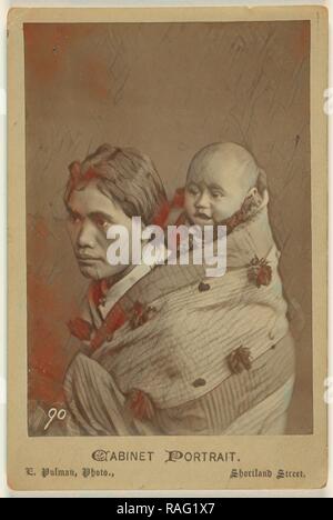 Frau Barlow & Baby MÄori Frau, E. Pulman (Neuseeländer, aktive 1860s - 1870s), ca. 1875, Eiweiß Silber drucken Neuerfundene Stockfoto