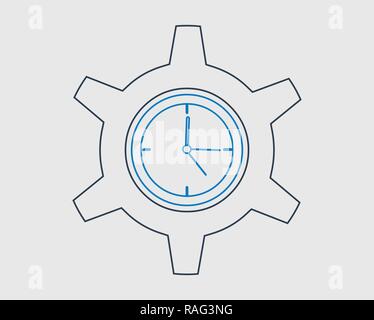 Clock line Symbol auf grauem Hintergrund mit Zahnrad Symbol Stock Vektor