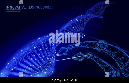 Low Poly chemische DNA-Gentherapie Wissenschaft Konzept. Polygon lab Dreiecke 3D Rendering Chemie Gentechnik. Moderne Innovation der menschlichen Evolution Genomik Technologie ai Vektor illustration Stock Vektor