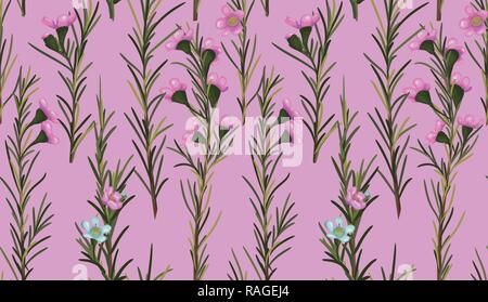 Nahtlose Aquarell rosa Hintergrund der schöne Wachs Blumen mit Blättern. Vector pattern Stock Vektor