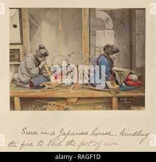 Szene in einem japanischen Haus, Shinichi Suzuki (Japan, 1835 - 1919), Japan, über 1873-1883, von Hand gefärbt Albumen neuerfundene Stockfoto