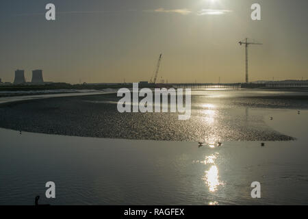 Die Mersey Gateway Brückenbau, 2014-2017. Verschiedene Stadien der Bau der Brücke zwischen Widnes & Runcorn (Halton) am Fluss Mersey Stockfoto