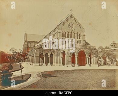 Die Kathedrale, Shanghai, unbekannte Teekocher, Shanghai, China, ca. 1870, Eiweiß Silber drucken. Neuerfundene Stockfoto