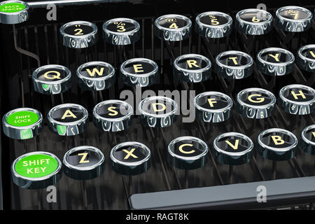 Schreibmaschine, Schlüssel Nahaufnahme. 3D-Rendering Stockfoto