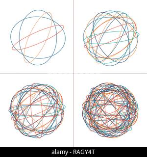 Verwirrte Kreis Clew, Farbige komplizierte Textur. Chaotisch bunten verschlungenen Kreisen. Chaos streifen. Vector Illustration isoliert auf weißem Hintergrund Stock Vektor