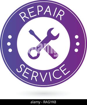 Not reparatur service Logo oder Abzeichen mit dem Schraubenschlüssel Silhouette. Vector Illustration auf weißem Hintergrund Stock Vektor