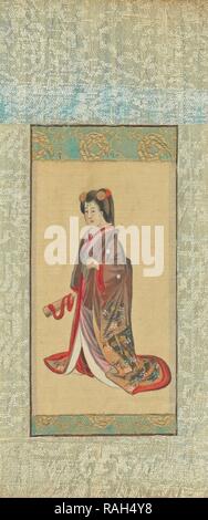 Geisha, Japan, 1870s - 1890s, Aquarell, 11,3 x 14,5 cm (4 x 2 1,4 7,16 in.). Neuerfundene durch Gibon. Klassische Kunst mit einem Neuerfundene Stockfoto