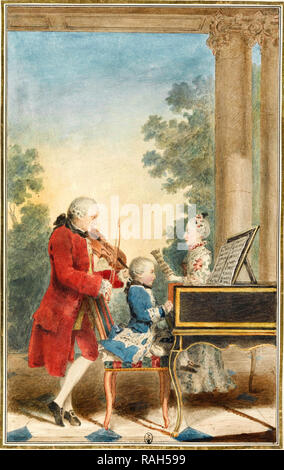 Louis Carrogis Carmontelle, Porträt von Wolfgang Amadeus Mozart 1763 Griffel, Gouache, Papier, Aquarell malen, Conde Museum, Chantilly, Frankreich. Stockfoto