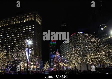 Lassen Sie uns einen Detroit 2018 Weihnachten im Campus Martius haben! Stockfoto