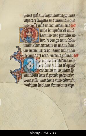 Erste O: Christus auf dem Thron mit hob die Hand, Initial D: eine Semi-Prostrate Mann in Gebet, Bute Master (Franco-Neuerfundene Stockfoto