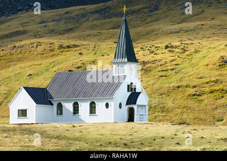 Whalers' Kirche, die ehemalige Walfangstation Grytviken, Südgeorgien, Antarktis Stockfoto