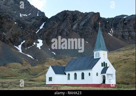 Whalers' Kirche, die ehemalige Walfangstation Grytviken, Südgeorgien, Antarktis Stockfoto