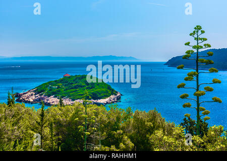 Malerischer Blick auf kleine Insel Host vor Vis Stadt, Kroatien. Stockfoto