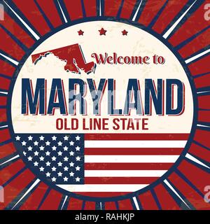 Zu Maryland vintage Grunge poster Willkommen, Vector Illustration Stock Vektor