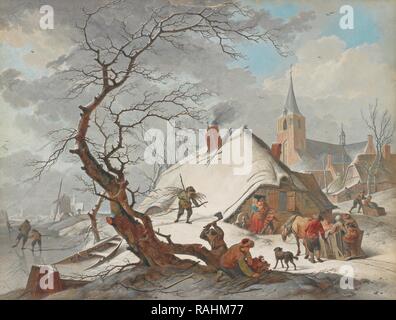 Ein Winter Szene, Hendrik Meyer (Niederländisch, 1744 - 1793), 1787, Schwarze Kreide, Feder und braune Tusche, Gouache, Feder und Tinte schwarz Neuerfundene Stockfoto