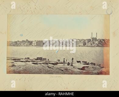 Benares, allgemeine Ansicht vom gegenüberliegenden Ufer des Ganges, Samuel Bourne (Englisch, 1834-1912), Benares, Indien neuerfundene Stockfoto