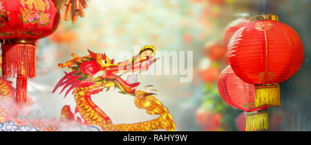 Chinesisches neues Jahr Laternen in Chinatown. Das Zeichen Fu auf Laterne Sinne viel Glück. Stockfoto