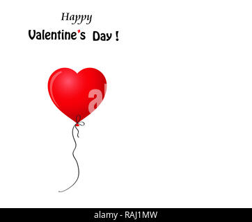 Happy Valentine's Day Grußkarte mit roten realistisch Helium Ballon in Herzform auf weißem Hintergrund mit Kopie Raum isoliert. Abbildung. Stockfoto