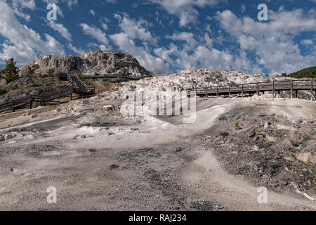 Mammoth Hot Springs ist ein großer Komplex von heißen Quellen auf einem Hügel von Travertin im Yellowstone National Park. Wyoming, USA Stockfoto