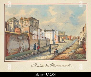 Strada dei monumenti, Pompei, Unbekannte, Aquarell, Ca. 1840?, Gräber außerhalb der Herculaneum Tor. Neuerfundene Stockfoto