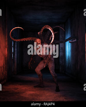 Scary monster Kreaturen in verlassenen Gebäude, 3D-Darstellung Stockfoto