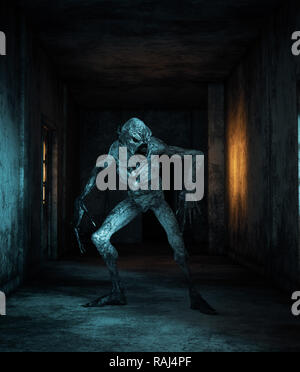 Scary monster Kreaturen in verlassenen Gebäude, 3D-Darstellung Stockfoto