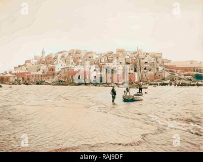 Jaffa (joppe) und Umgebung. Der Landeplatz. 1898, Israel, Tel Aviv. Neuerfundene durch Gibon. Klassische Kunst mit einem modernen Neuerfundene Stockfoto