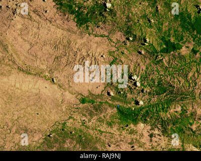 Die Entwaldung, die Grenze zwischen Haiti auf der linken und der Republik Dominica zeigt die Auswirkungen der Entwaldung. Foto: Mit freundlicher Genehmigung der NASA Stockfoto