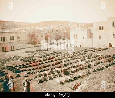 Hebron (El-Khalil). Gerben Skins für Wasserflaschen. 1898, West Bank, Hebron. Neuerfundene durch Gibon. Klassische Kunst mit einem Neuerfundene Stockfoto