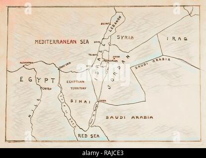 Palästina & "Israel" Themen von 1953. In der Nähe von East, Karte, wie im Jahr 1953 (flach) mit "Israel". 1953. Neuerfundene Stockfoto