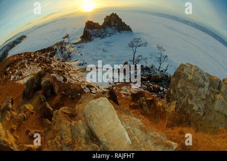 Berg Shamanka, Schamane, der Insel Olchon, Baikalsee, Sibirien, Russland, Eurasien Stockfoto