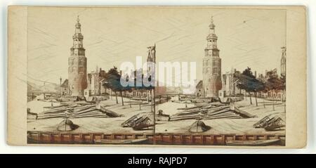 Montelbaanstoren Amsterdam, Niederlande, zu Pieter Oosterhuis, 1852 - 1870 zugeschrieben. Neuerfundene Stockfoto