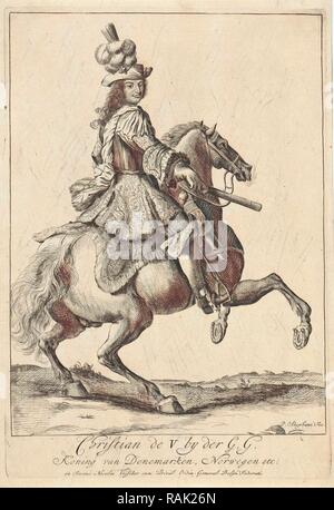 Equestrian portrait von König Christian V. von Dänemark und Norwegen, Pieter Stevens (vermeld 1689), Nicolaes Visscher (ich Neuerfundene Stockfoto