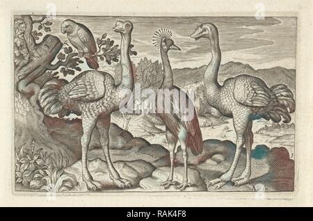 Gekrönt Kran zwischen zwei Strauße, Anonym, Claes Jansz. Visscher (II), 1594 - 1644. Neuerfundene durch Gibon. Klassische neuerfundene Stockfoto