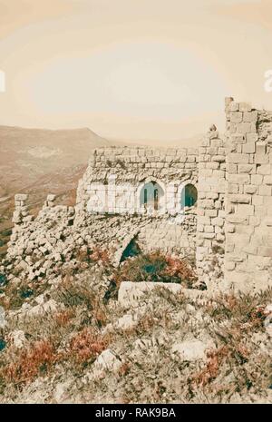 Östlich des Jordan und Totes Meer, obere Geschichte von Schloss von Ajlun 1900, Jordanien, ʻAjlūn. Neuerfundene durch Gibon. Klassische neuerfundene Stockfoto