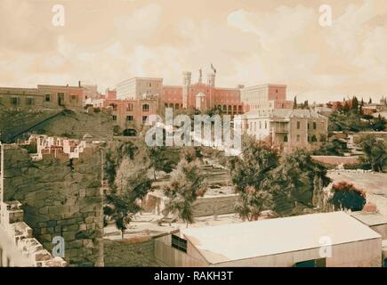 Damaskus Tor und Umgebung Notre Dame de France Hospiz 1900, Jerusalem, Israel. Neuerfundene durch Gibon. Klassische Kunst neuerfundene Stockfoto