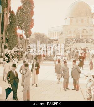 Beerdigung von König Hussein, Jerusalem außerhalb der Moschee von Omar. 1931, Israel. Neuerfundene durch Gibon. Klassische Kunst mit einem Neuerfundene Stockfoto