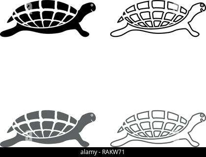 Schildkröte Schildkröte Icon Set Grau Schwarz Vektor skizziere ich Flat Style simple Image Stock Vektor