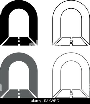 U-Bahn Tunnel mit Straße für Auto Symbol grau schwarz Vektor skizziere ich Flat Style einfach Bild einstellen Stock Vektor