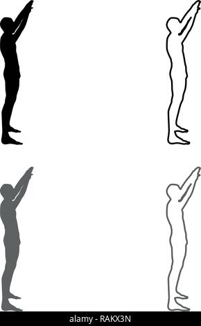 Mann mit erhobenen Armen Sportler heben die Hände seitlich auf das Symbol grau schwarz Farbe Vektor skizziere ich Flat Style einfach Bild einstellen Stock Vektor