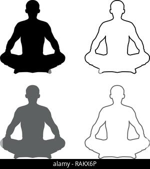 Mann in Pose pose Lotus Yoga Meditation Position silhouette Asana Symbol grau schwarz Vektor skizziere ich Flat Style einfach Bild einstellen Stock Vektor